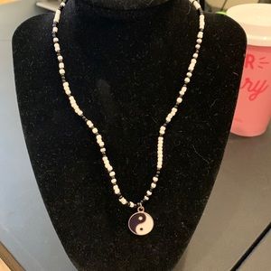 Beaded Yin and Yang charm necklace
